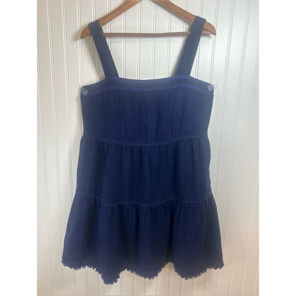 Tommy Bahama Navy Blue Tiered Mini Dress Size L 100. % Cotton vacation beach